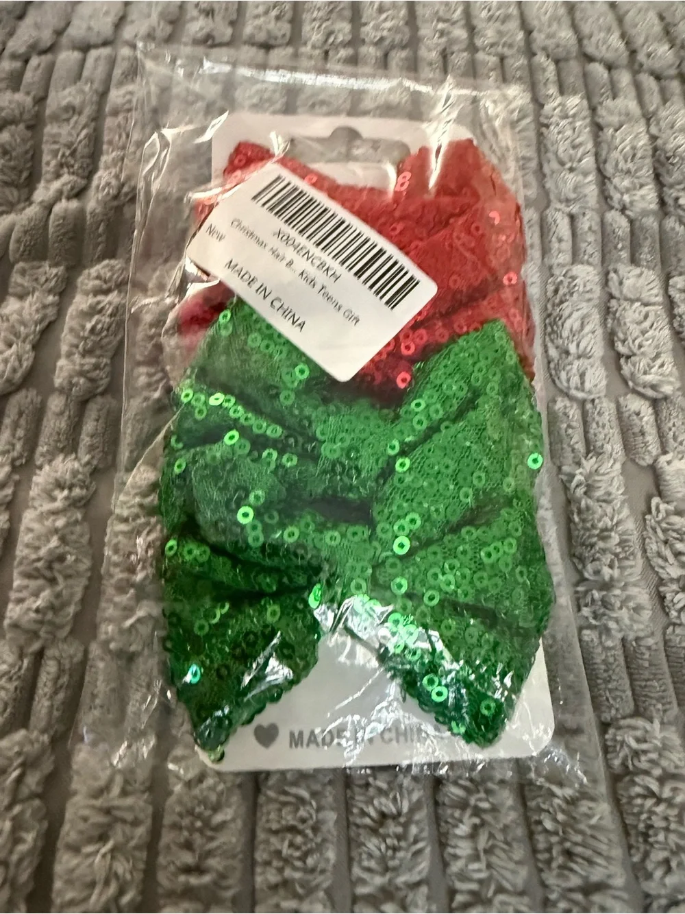 Sequin Bow Hair Clips for Kids – Red & Green Holiday Set
